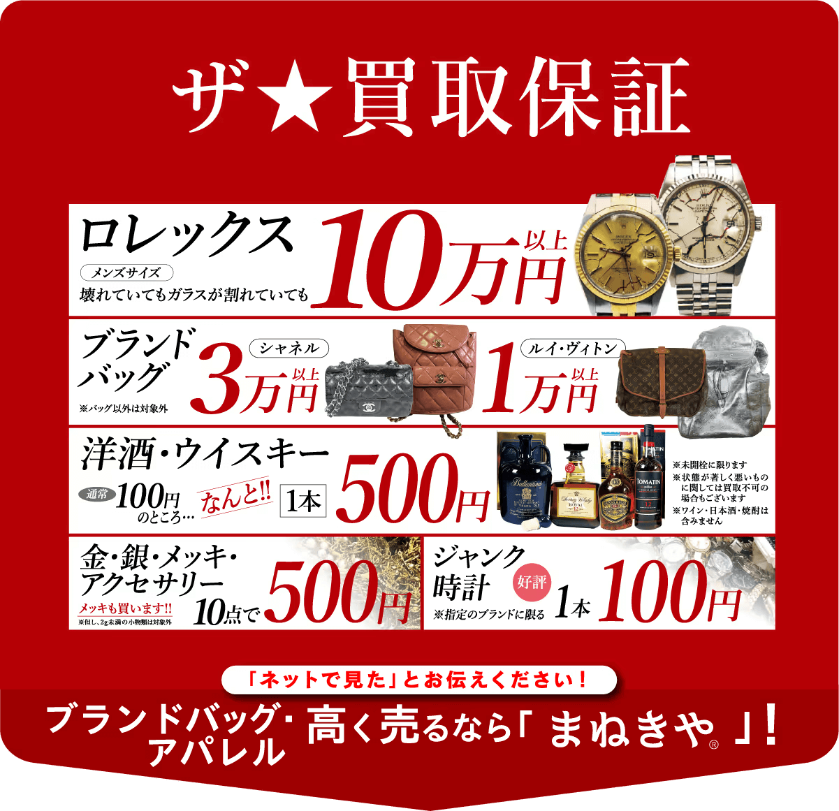 まねきやの買い取り保証
